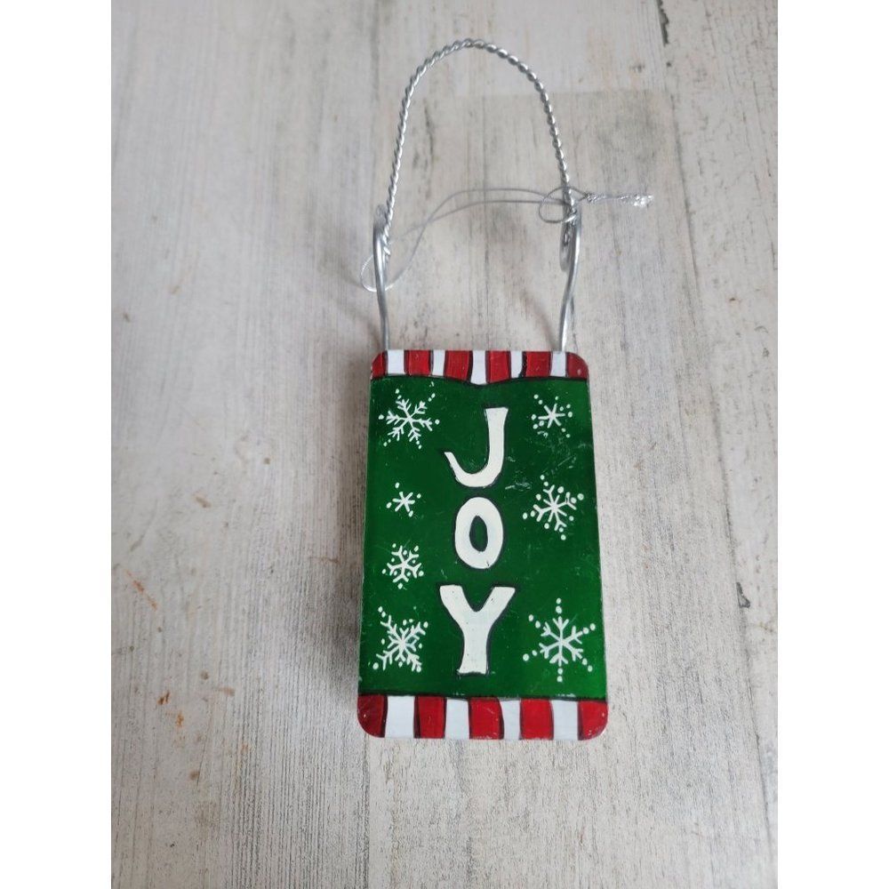 Metal joy snowflake mini sled ornament Xmas red striped